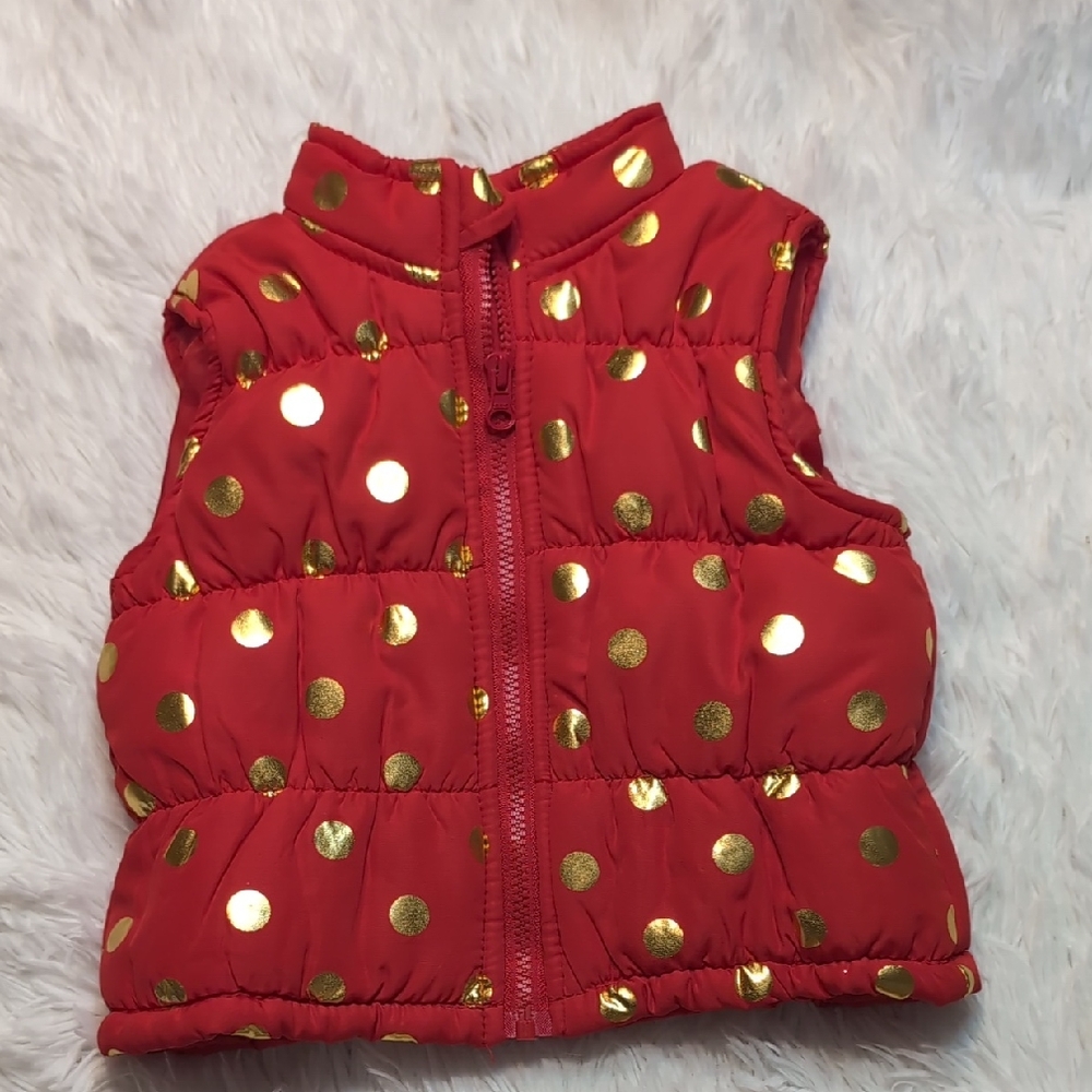 Healthtex Baby Red Puffer Vest with Gold Polka Dots 18 Months